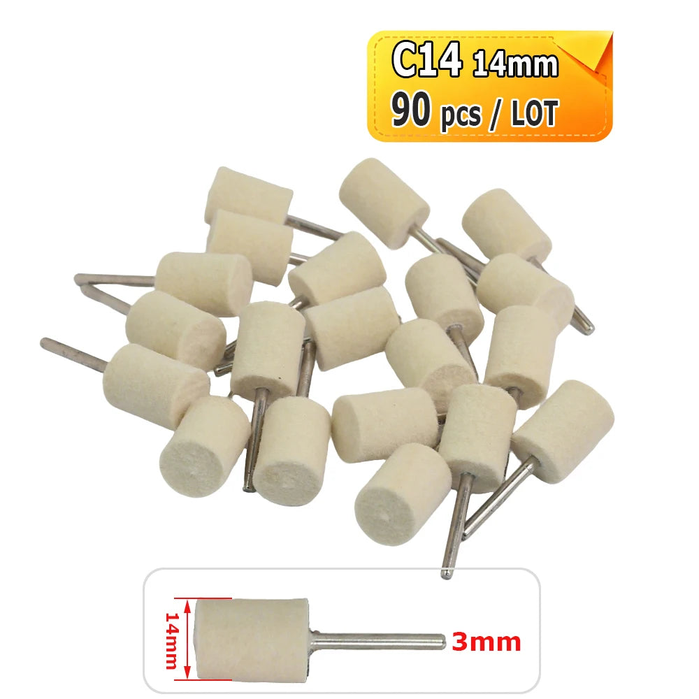 Dia. 4-20mm Wool Felt Mounted Points 3mm Shank Polishing Bobs for Mirror Finish of Metal Stone Glass Plastic