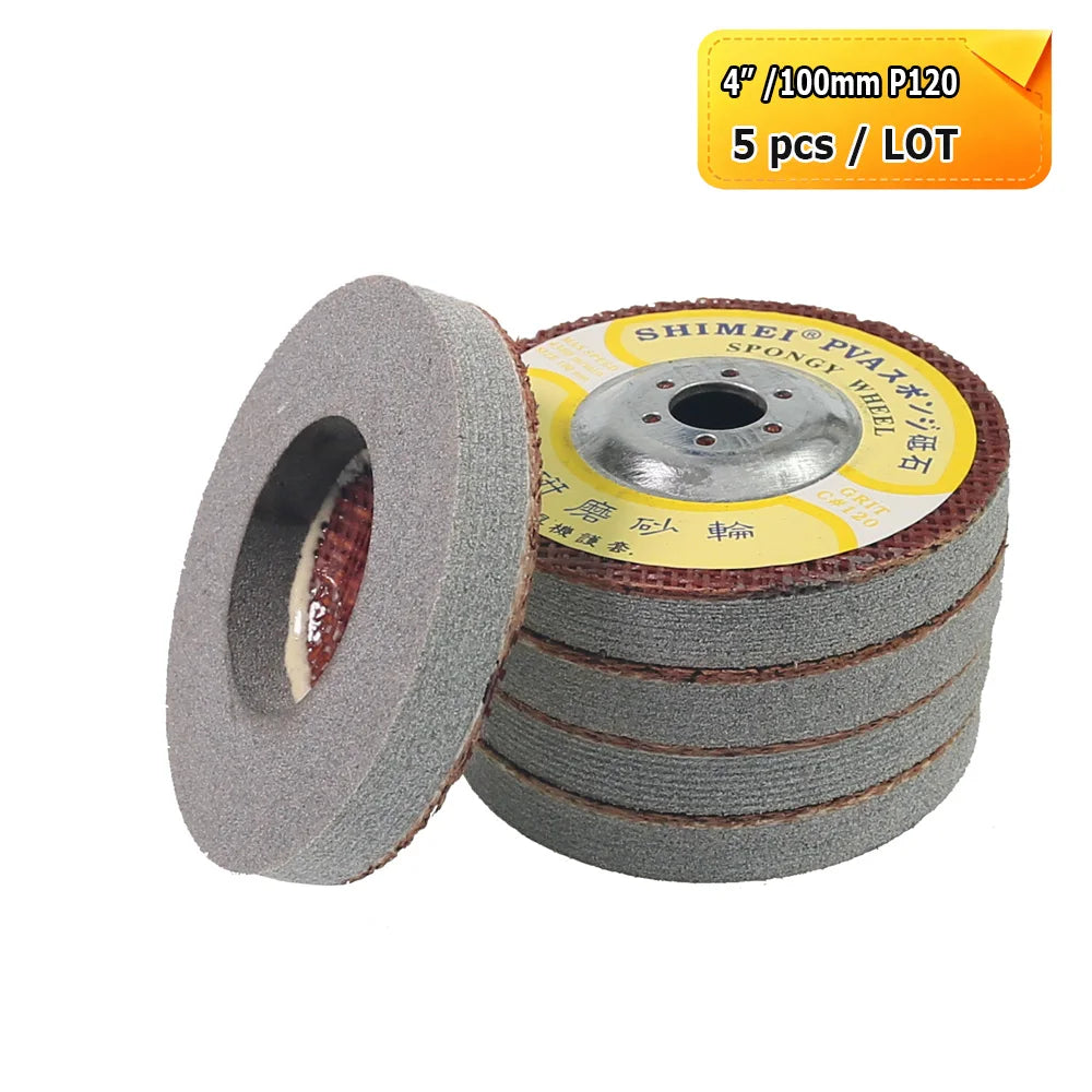 5 pcs 4" 100mm PVA Spongy Flap Wheels Angle Grinder Grindstone for Marble Glass Polishing