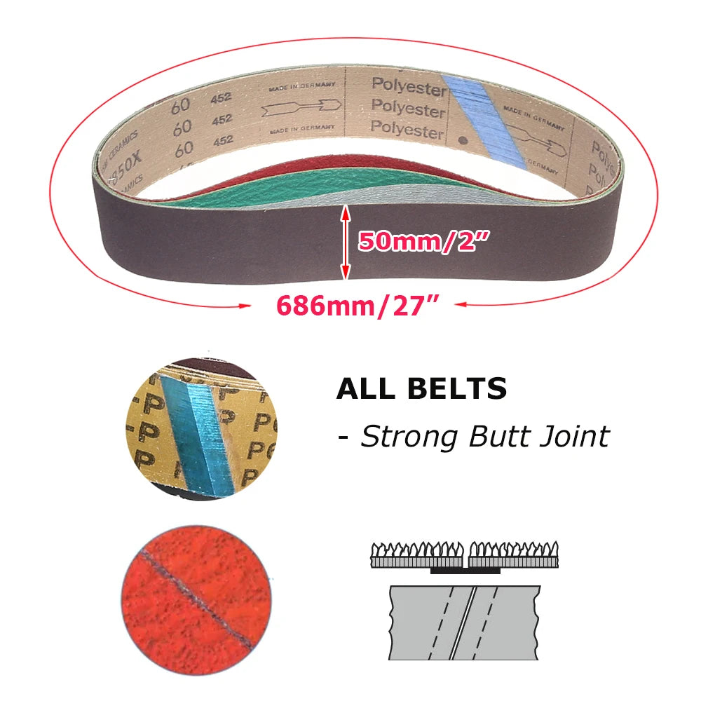 Sanding Belts 50x686mm 2"x27" Zirconia Ceramic AO Abrasive Bands P36-P1500 for Knife Stainless Grinding Woodworking Polishing