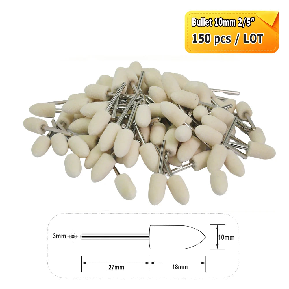 Dia. 4-20mm Wool Felt Mounted Points 3mm Shank Polishing Bobs for Mirror Finish of Metal Stone Glass Plastic