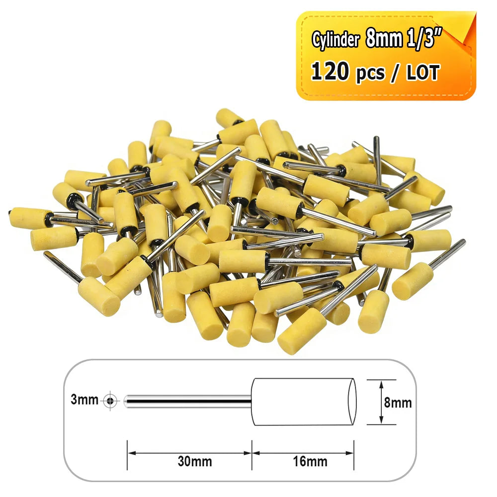 Dia. 4mm-12mm Yellow Corundum Mounted Points 3mm Shank for Fine Grinding Precision Molds Bearings Copper-aluminum Alloy