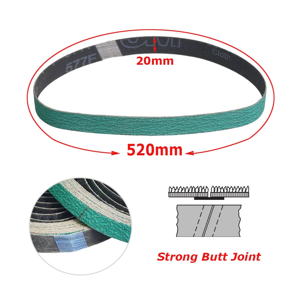 520x20mm Abrasive Sanding Belt for Air Pneumatic Belt Sander Grinder Zirconia A/O Nylon Fiber for Metal Wood Polishing Grinding