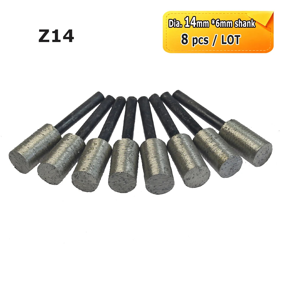 Sintered Diamond Grinding Heads 6mm Shank Mounted Bits for Stone Lettering Engraving Carving Cutting Polishing