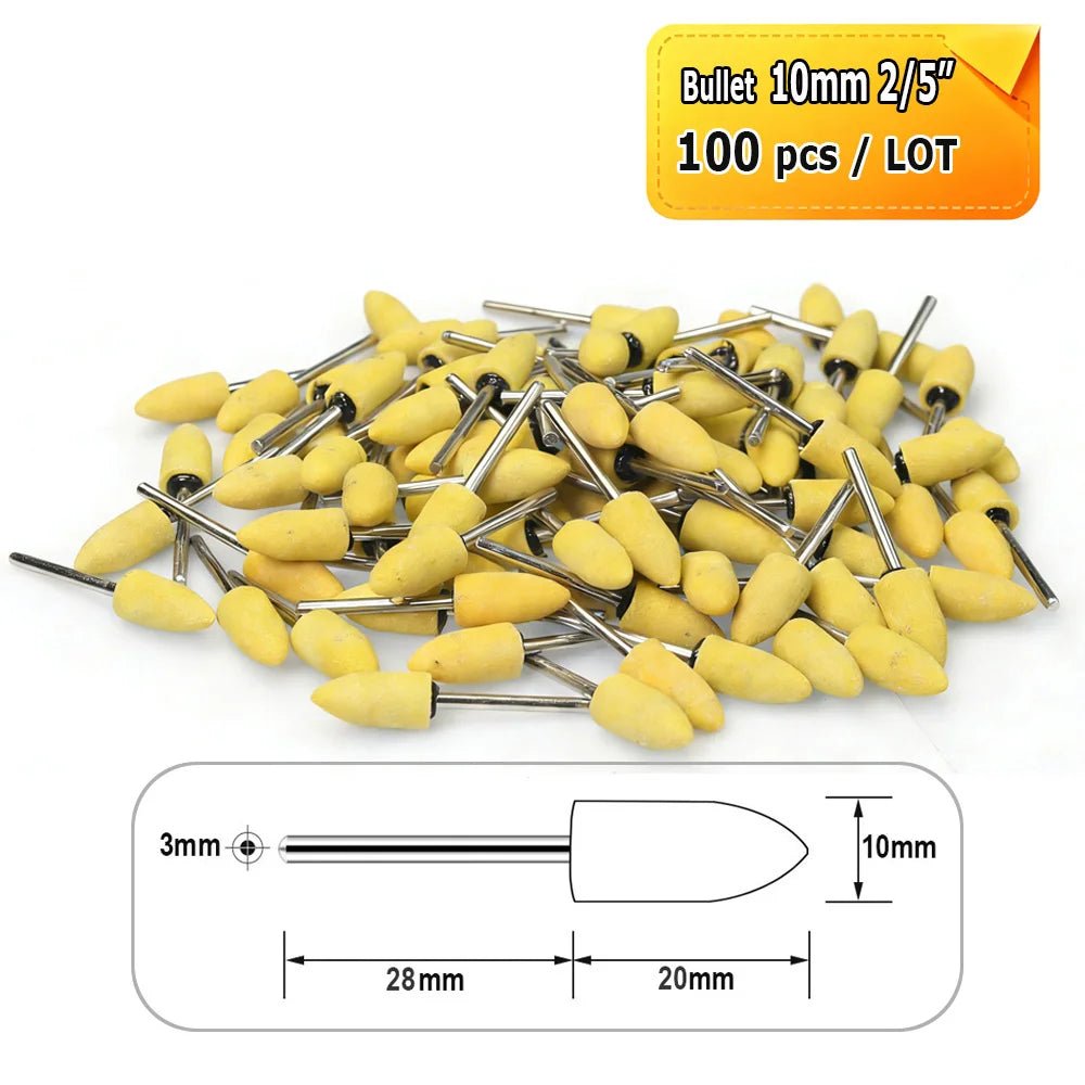 Dia. 4mm-12mm Yellow Corundum Mounted Points 3mm Shank for Fine Grinding Precision Molds Bearings Copper-aluminum Alloy