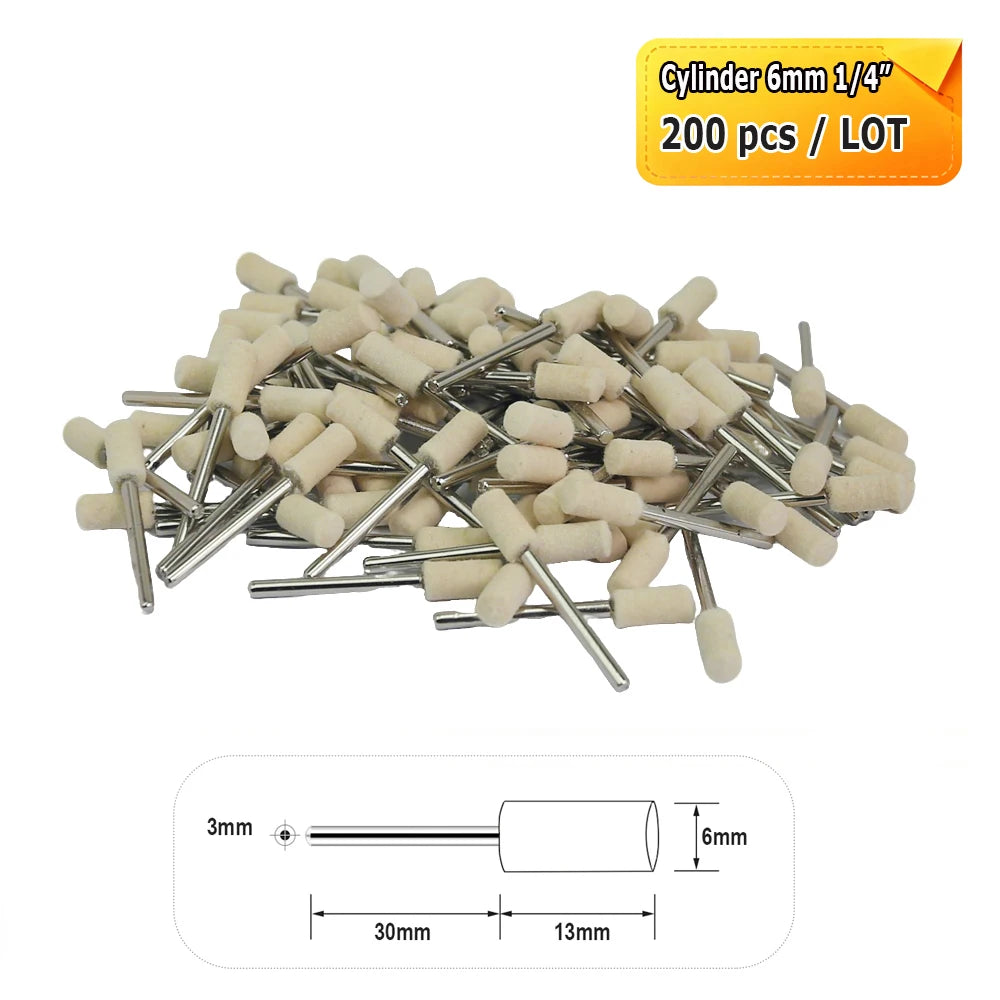 Dia. 4-20mm Wool Felt Mounted Points 3mm Shank Polishing Bobs for Mirror Finish of Metal Stone Glass Plastic