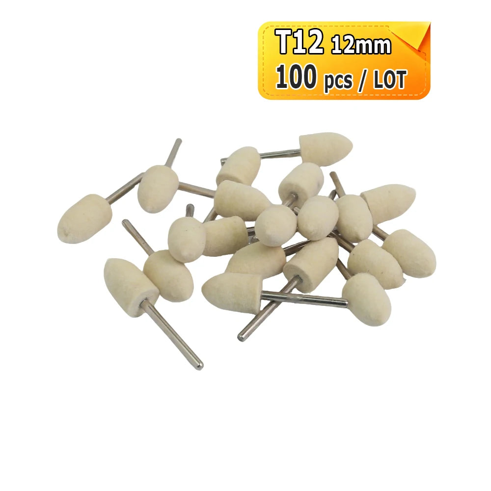 Dia. 12-20mm Felt Bobs 3mm shank Mounted Polishing Grinding Heads for Mold Jewelry Handicrafts Mirror Finish