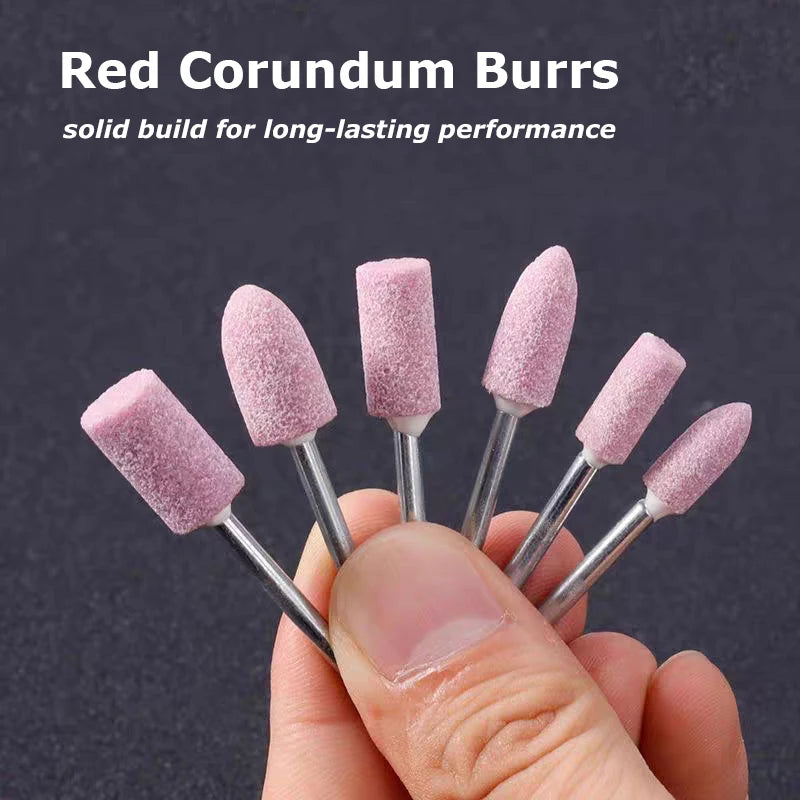 Dia. 4mm-12mm Red Corundum Grinding Stone Heads 3mm Shank Mounted Abrasive Wheel Metal Deburring Mould Polishing Dressing