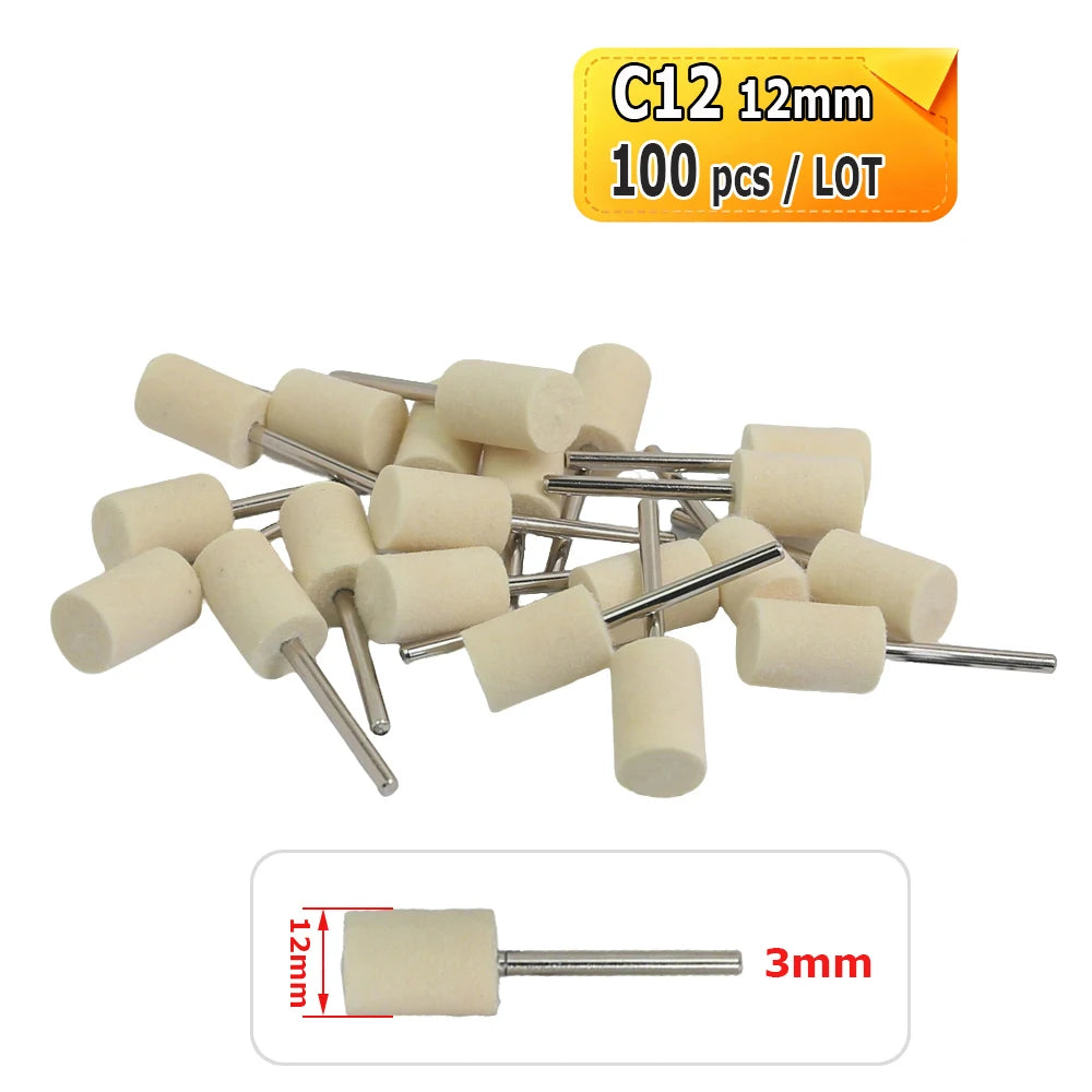 Dia. 4-20mm Wool Felt Mounted Points 3mm Shank Polishing Bobs for Mirror Finish of Metal Stone Glass Plastic