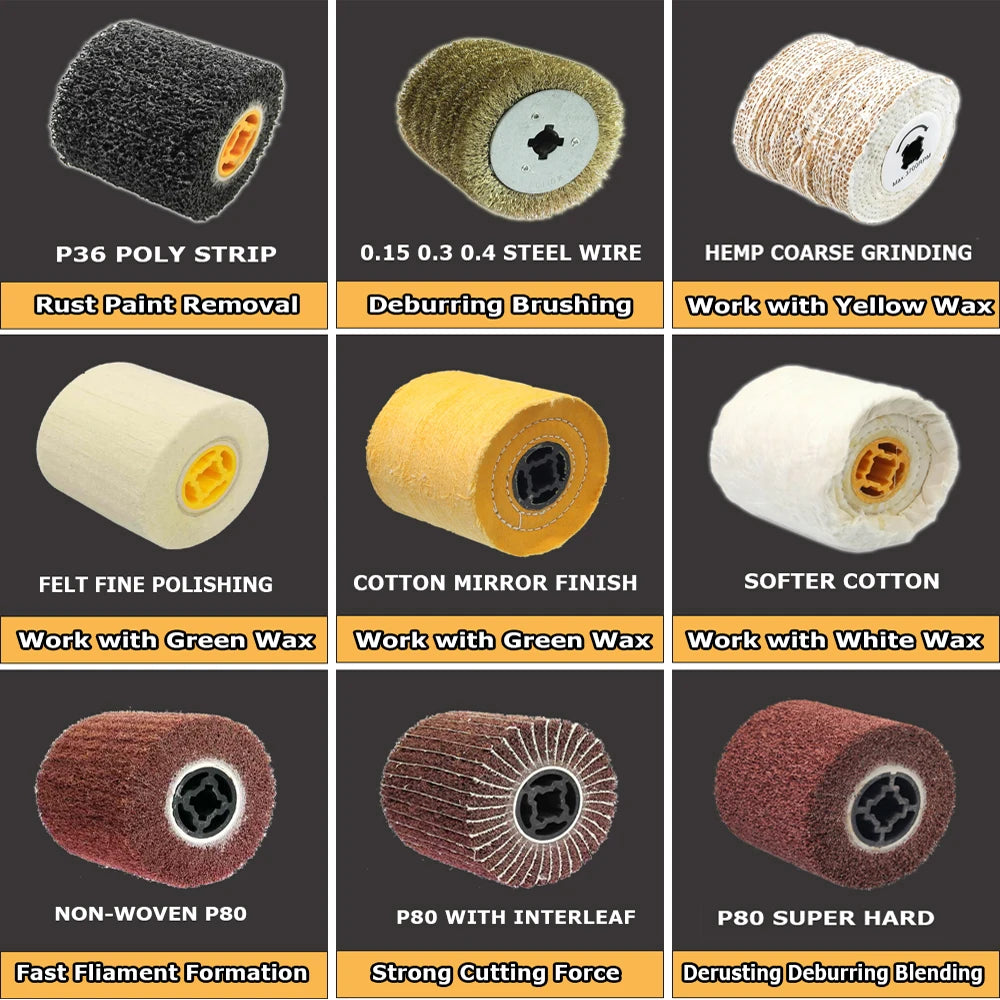 120x100x19mm Drum Polishing Wheel Stainless Steel Wire drawing Brush - Non-woven, Poly Strip, Felt, Cotton, Steel Wire,Hemp