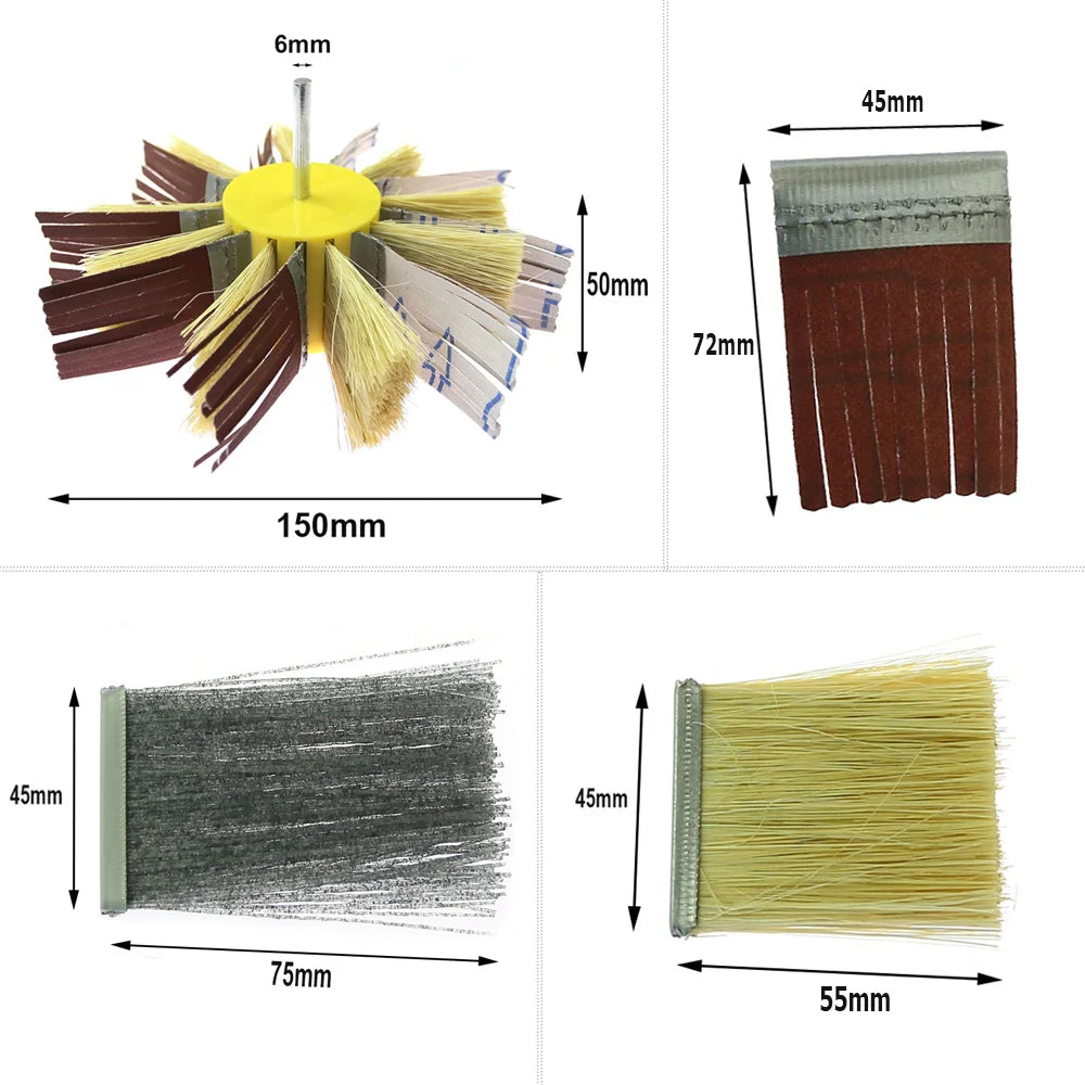 6" 150mm Woodworking Polishing Brush Wheel Drill Electric Grinder Accessories - Sanding Cloth Strips, Abrasive Wire, Sisal