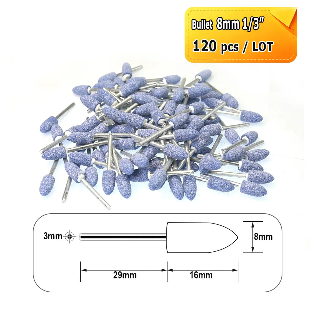 Dia. 4mm-12mm Blue Corundum Grinding Head 3mm Shank Mounted Polishing Points for Steel Molds Rust Removal Repairing