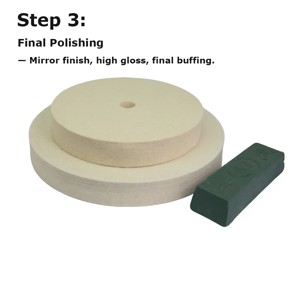 3 pieces Polishing Buffing Wheel Set - Stitched Wheel / Loose Cotton Wheel / Wool Felt Wheel / Wax Metal Mirror Finish Tool