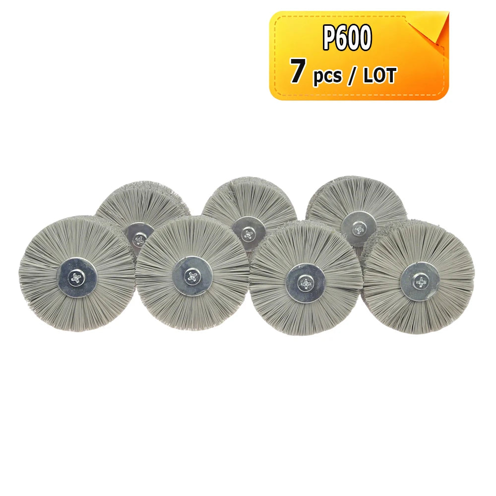 7 pcs 85x40x6mm Shank Mounted Abrasive Wire Polishing Wheel Radial Nylon Bristle Brush for Wood Root Carving Irregular Artwork