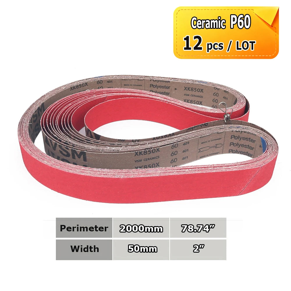 Sanding Belts 50x2000mm Knife Making Abrasive Bands Ceramic Zirconia Aluminum Oxide P36-P1500