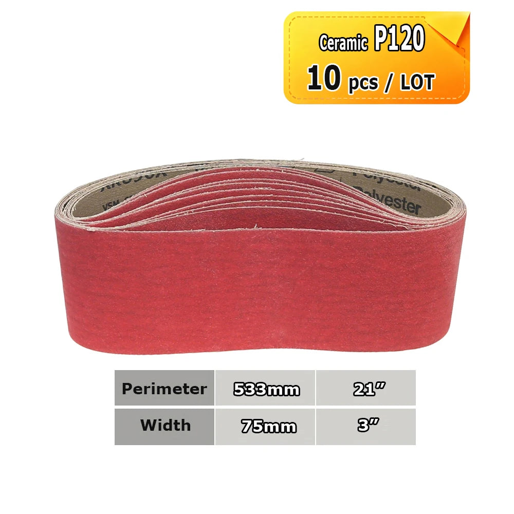 3" x 21" Belt Sander Sanding Bands 533x75mm Abrasive Grinding Belts Ceramic P36 - AO P1500, A3 - A65, Zirconia, Non-woven, Felt