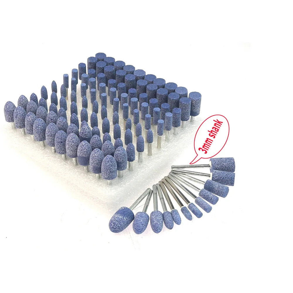 Dia. 4mm-12mm Blue Corundum Grinding Head 3mm Shank Mounted Polishing Points for Steel Molds Rust Removal Repairing