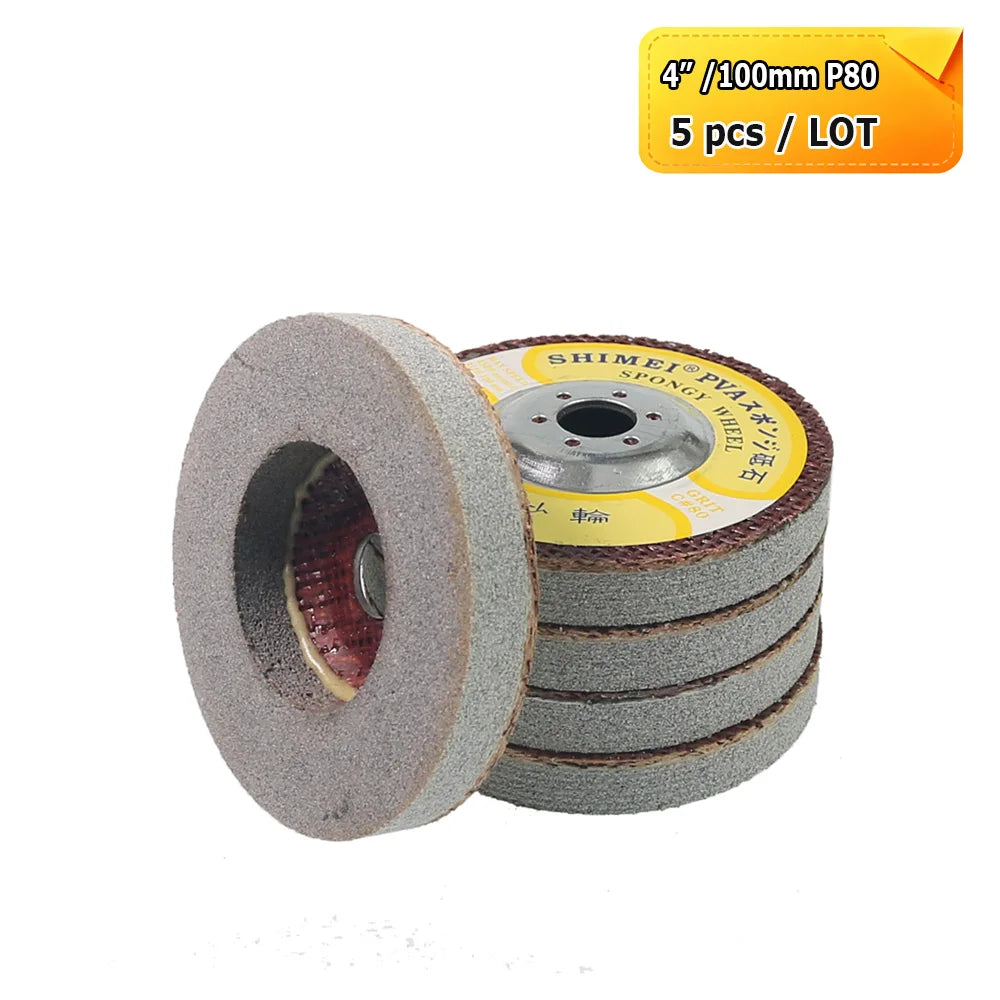 5 pcs 4" 100mm PVA Spongy Flap Wheels Angle Grinder Grindstone for Marble Glass Polishing