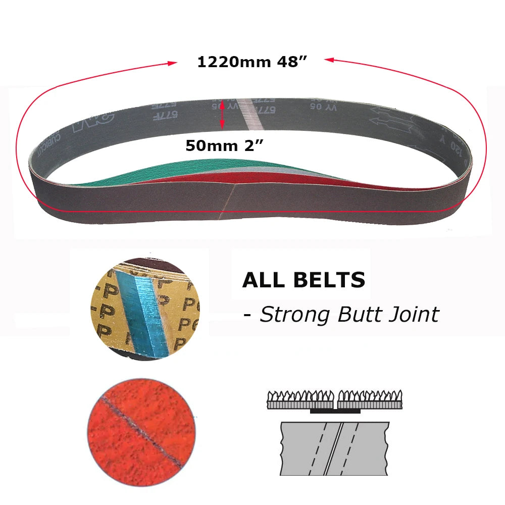 1220x50mm Abrasive Sanding Belts 2x48", Ceramic, Zirconia, Aluminum Oxide for Metal Wood Grinding Polishing