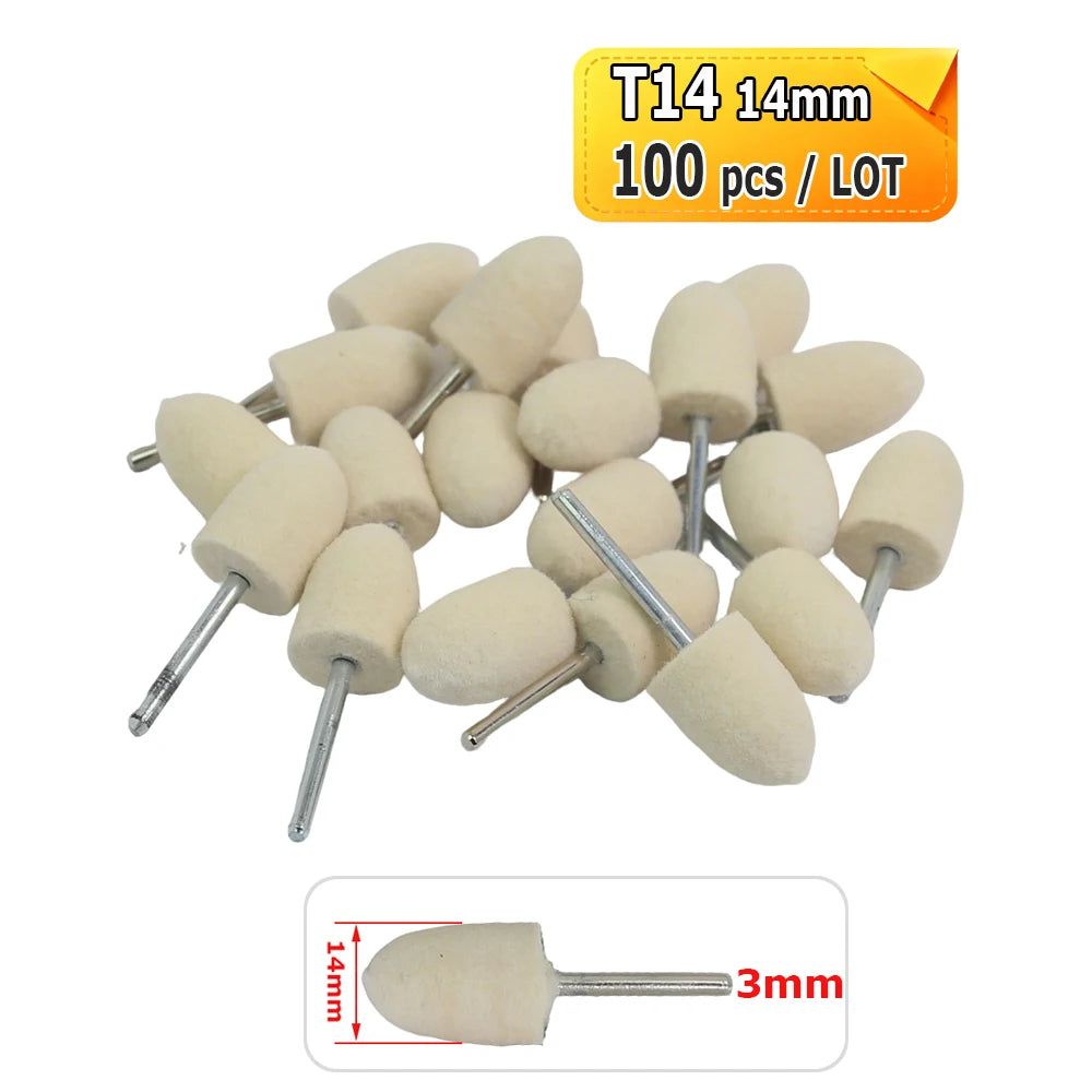 Dia. 4-20mm Wool Felt Mounted Points 3mm Shank Polishing Bobs for Mirror Finish of Metal Stone Glass Plastic