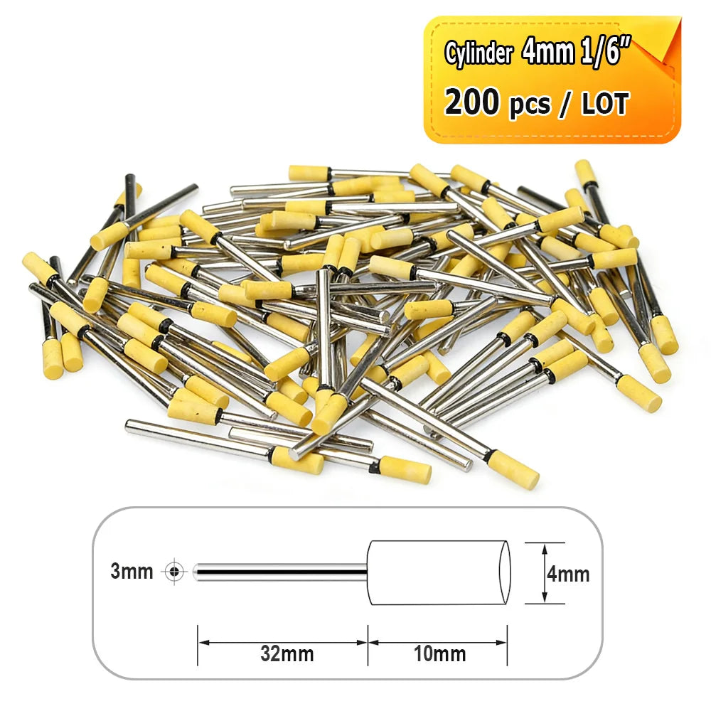 Dia. 4mm-12mm Yellow Corundum Mounted Points 3mm Shank for Fine Grinding Precision Molds Bearings Copper-aluminum Alloy