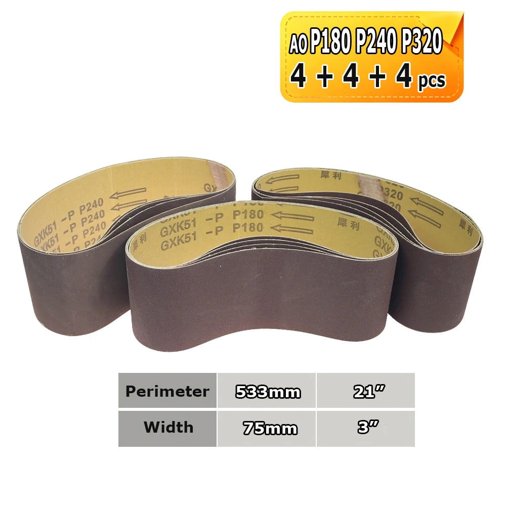 3" x 21" Belt Sander Sanding Bands 533x75mm Abrasive Grinding Belts Ceramic P36 - AO P1500, A3 - A65, Zirconia, Non-woven, Felt