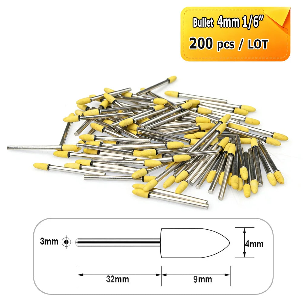 Dia. 4mm-12mm Yellow Corundum Mounted Points 3mm Shank for Fine Grinding Precision Molds Bearings Copper-aluminum Alloy