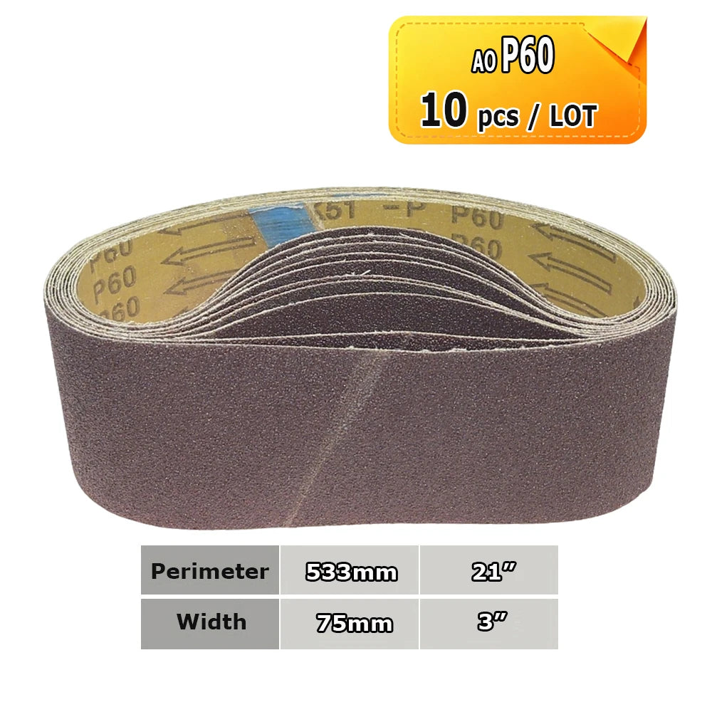 3" x 21" Belt Sander Sanding Bands 533x75mm Abrasive Grinding Belts Ceramic P36 - AO P1500, A3 - A65, Zirconia, Non-woven, Felt