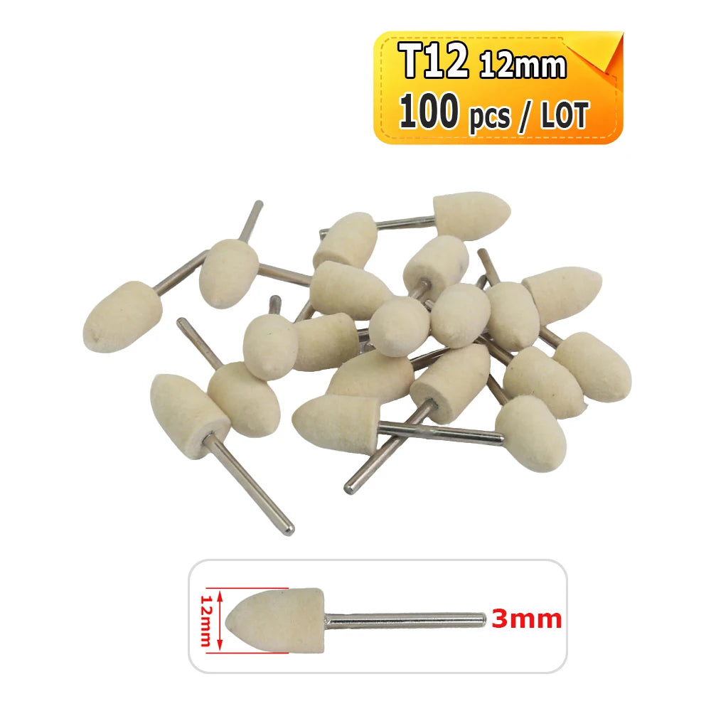 Dia. 4-20mm Wool Felt Mounted Points 3mm Shank Polishing Bobs for Mirror Finish of Metal Stone Glass Plastic