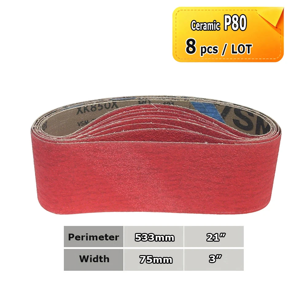 3" x 21" Belt Sander Sanding Bands 533x75mm Abrasive Grinding Belts Ceramic P36 - AO P1500, A3 - A65, Zirconia, Non-woven, Felt
