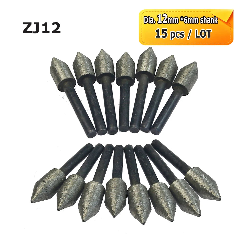 Sintered Diamond Grinding Heads 6mm Shank Mounted Bits for Stone Lettering Engraving Carving Cutting Polishing