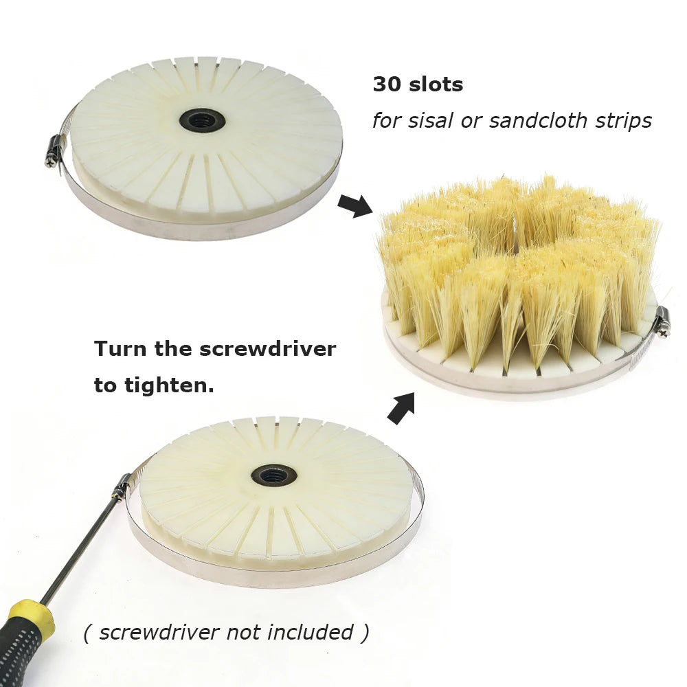 7" 180mm M16 Woodworking Polishing Wheel for Door Cabinet Panel, Sisal Sand Cloth Strips Brushes