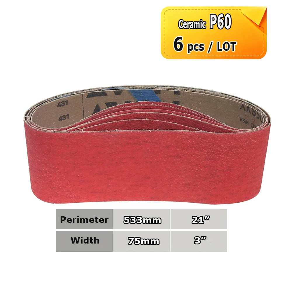 3" x 21" Belt Sander Sanding Bands 533x75mm Abrasive Grinding Belts Ceramic P36 - AO P1500, A3 - A65, Zirconia, Non-woven, Felt