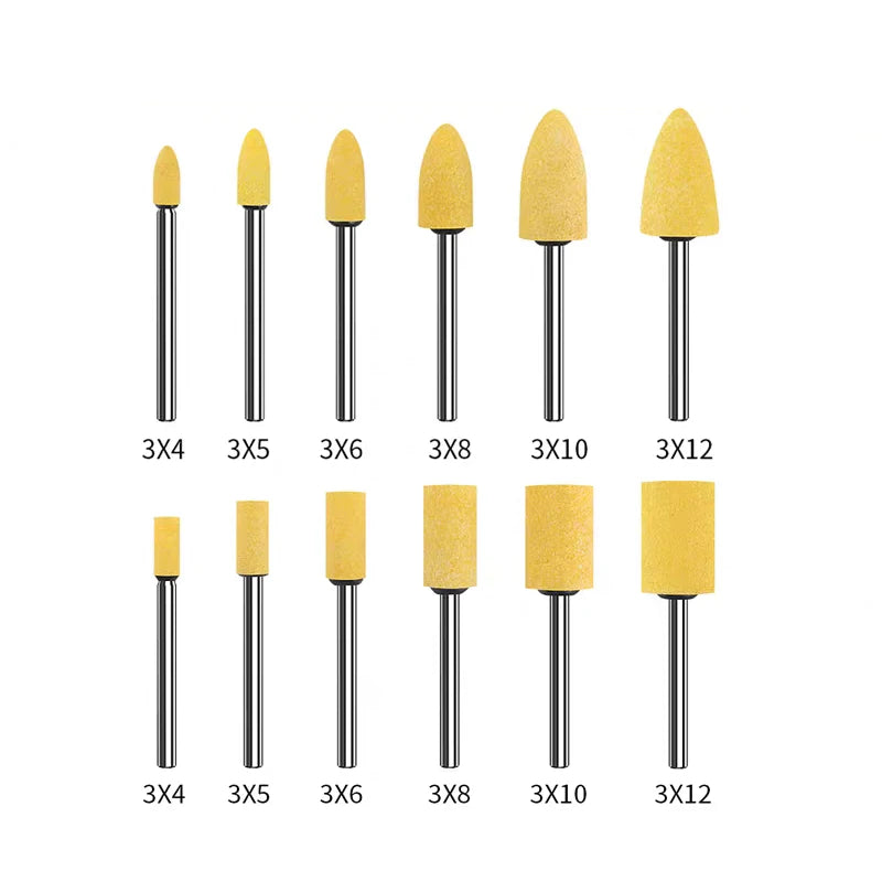 Dia. 4mm-12mm Yellow Corundum Mounted Points 3mm Shank for Fine Grinding Precision Molds Bearings Copper-aluminum Alloy