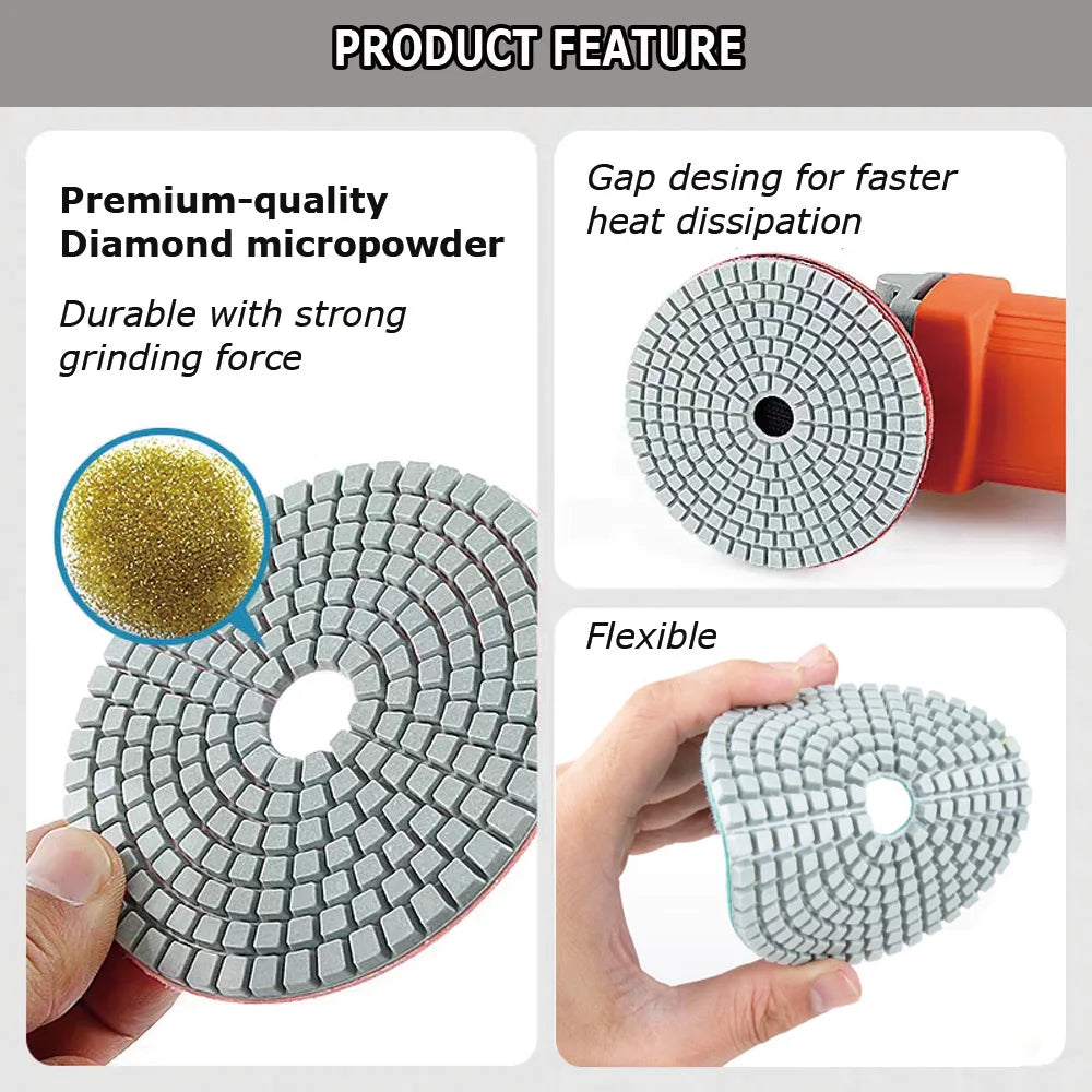 3"/4" Wet Grinding Discs Flexible Diamond Stone Polishing Pads for Ceramic Tiles Marble Finish