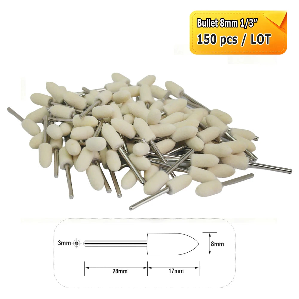 Dia. 4-20mm Wool Felt Mounted Points 3mm Shank Polishing Bobs for Mirror Finish of Metal Stone Glass Plastic