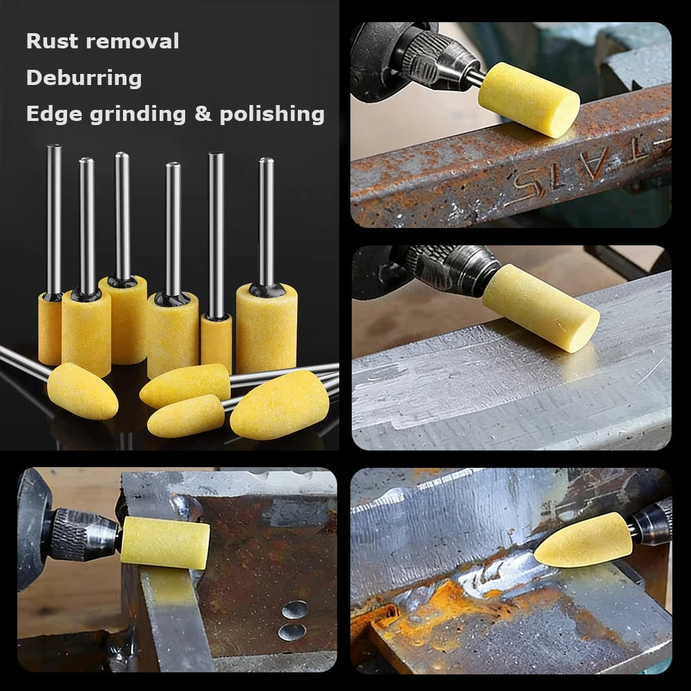 Dia. 4mm-12mm Yellow Corundum Mounted Points 3mm Shank for Fine Grinding Precision Molds Bearings Copper-aluminum Alloy