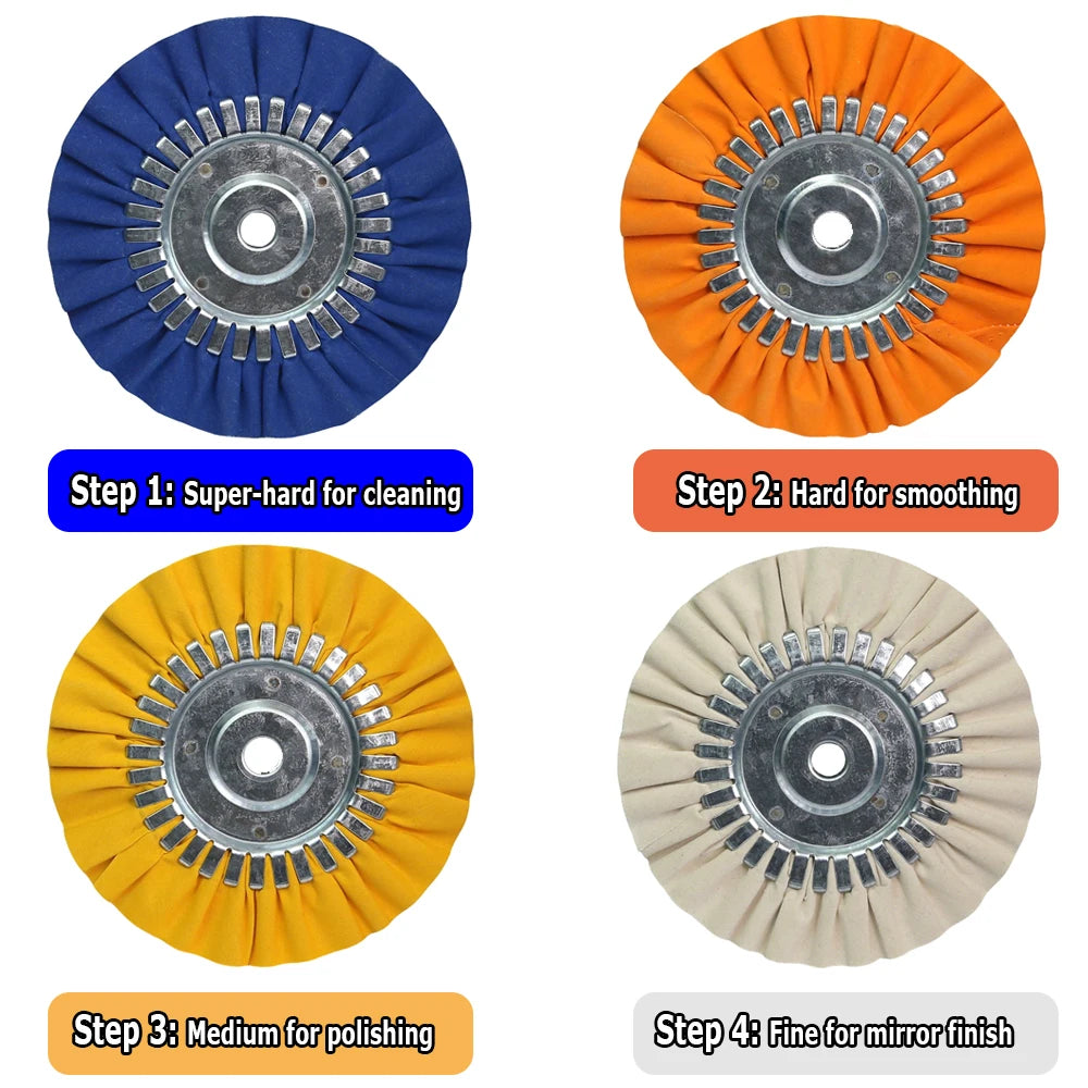 8" Airway Cotton Polishing Wheels 4 in 1 Set Angle Grinder Buffing Wheels for Stainless Steel Aluminum Alloy