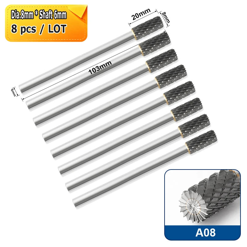 Extended Carbide Rotary File 6mm 1/4" Shank Tungsten Carbide Grinding Head, Woodworking Milling Cutter, Metal Deburring Tool