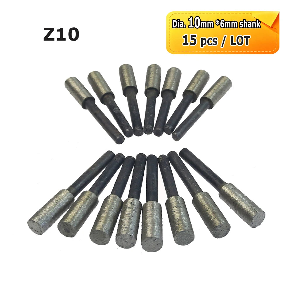 Sintered Diamond Grinding Heads 6mm Shank Mounted Bits for Stone Lettering Engraving Carving Cutting Polishing