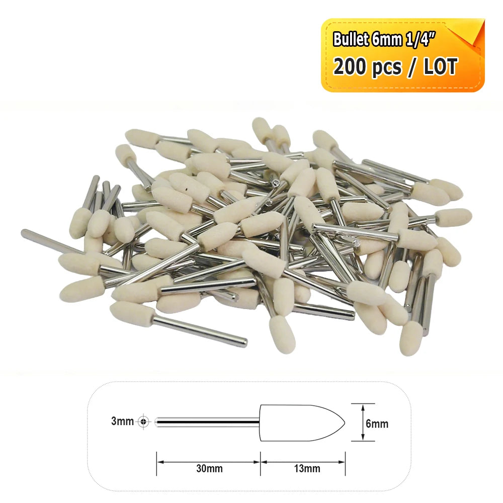 Dia. 4-20mm Wool Felt Mounted Points 3mm Shank Polishing Bobs for Mirror Finish of Metal Stone Glass Plastic