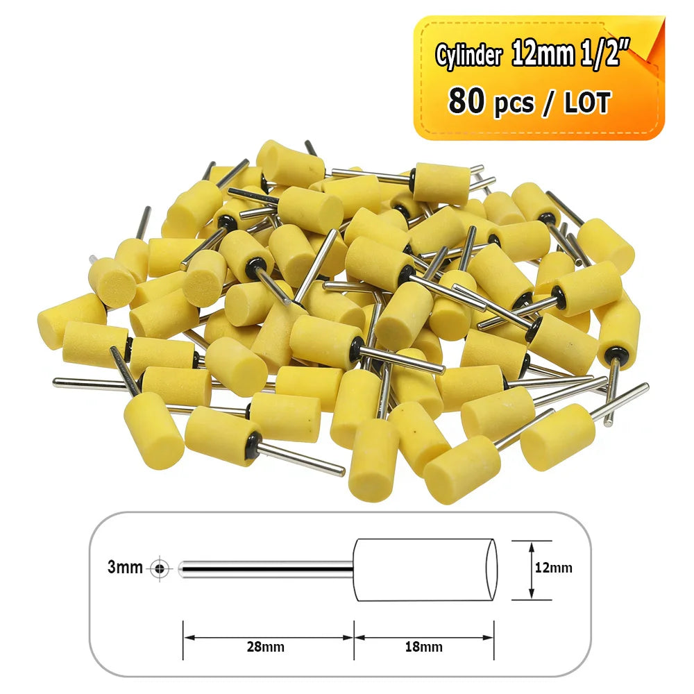 Dia. 4mm-12mm Yellow Corundum Mounted Points 3mm Shank for Fine Grinding Precision Molds Bearings Copper-aluminum Alloy