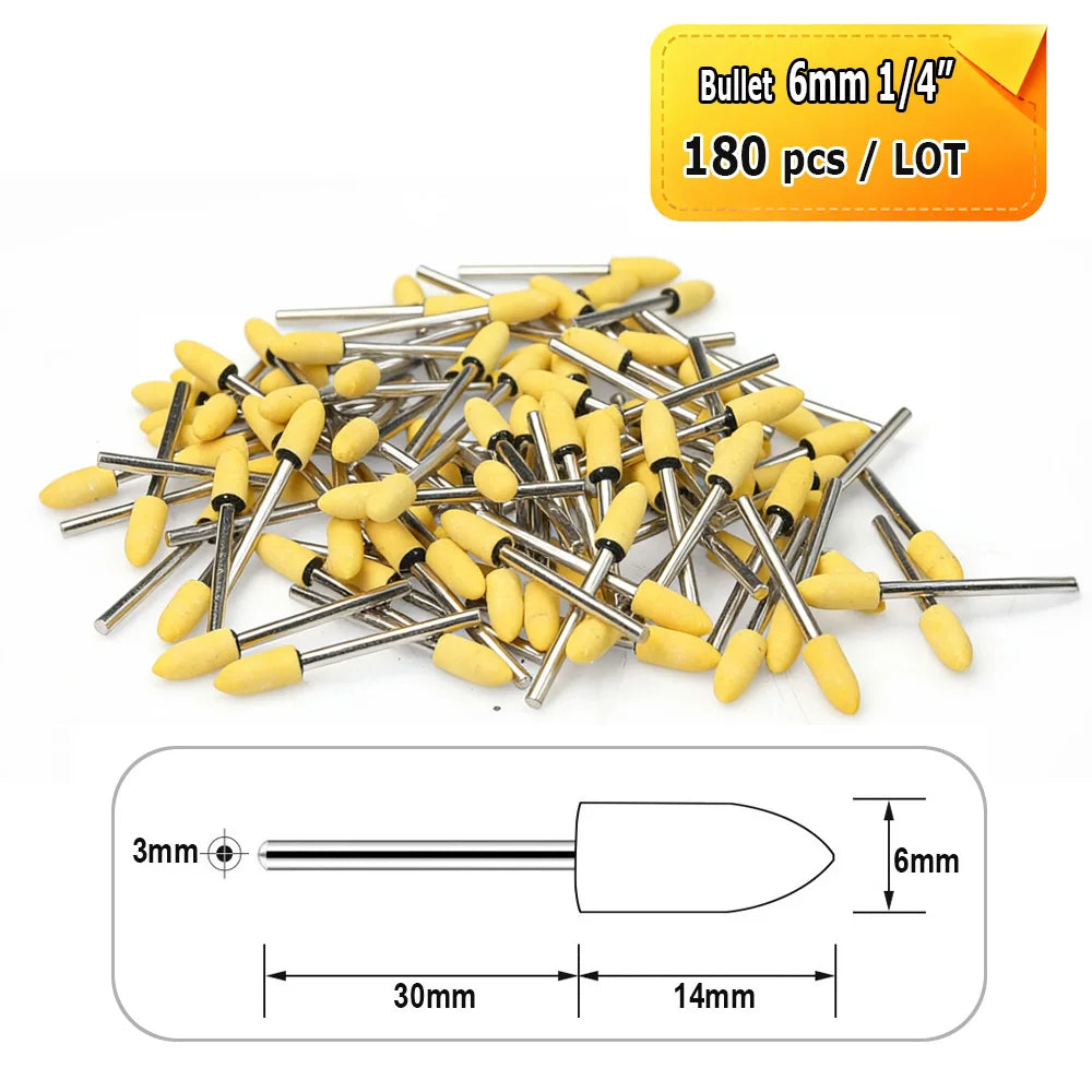 Dia. 4mm-12mm Yellow Corundum Mounted Points 3mm Shank for Fine Grinding Precision Molds Bearings Copper-aluminum Alloy
