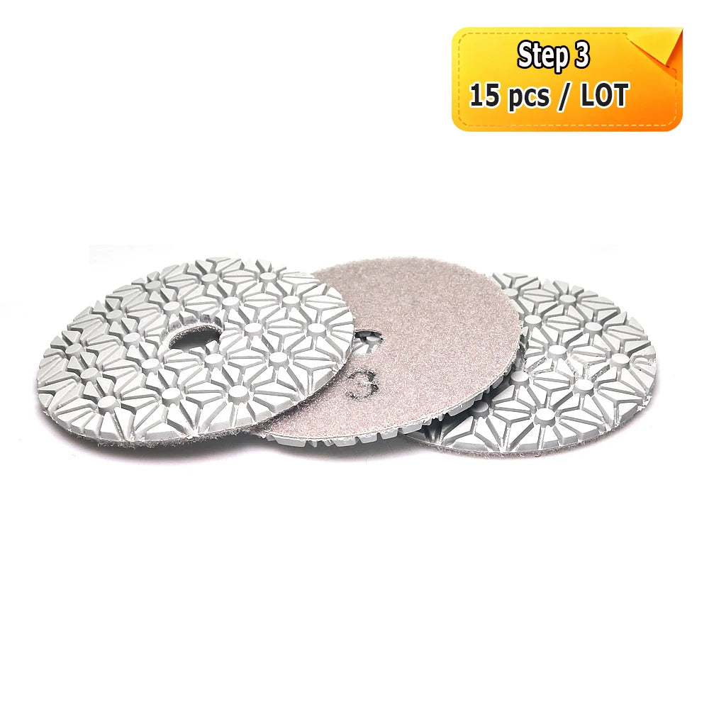 15 pcs 3-steps Polishing Pads Stone Wet Grinding Discs for Terrazzo Concrete Mable Re-new