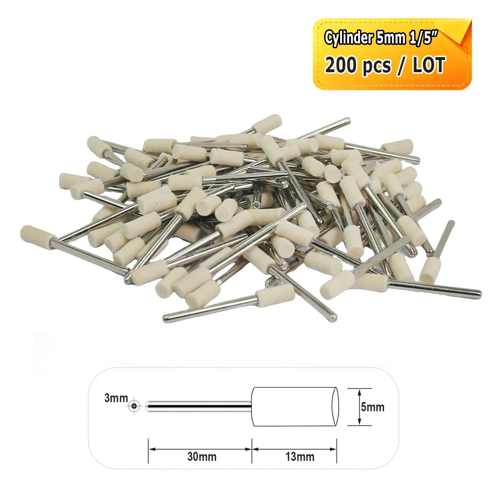 Dia. 4-20mm Wool Felt Mounted Points 3mm Shank Polishing Bobs for Mirror Finish of Metal Stone Glass Plastic
