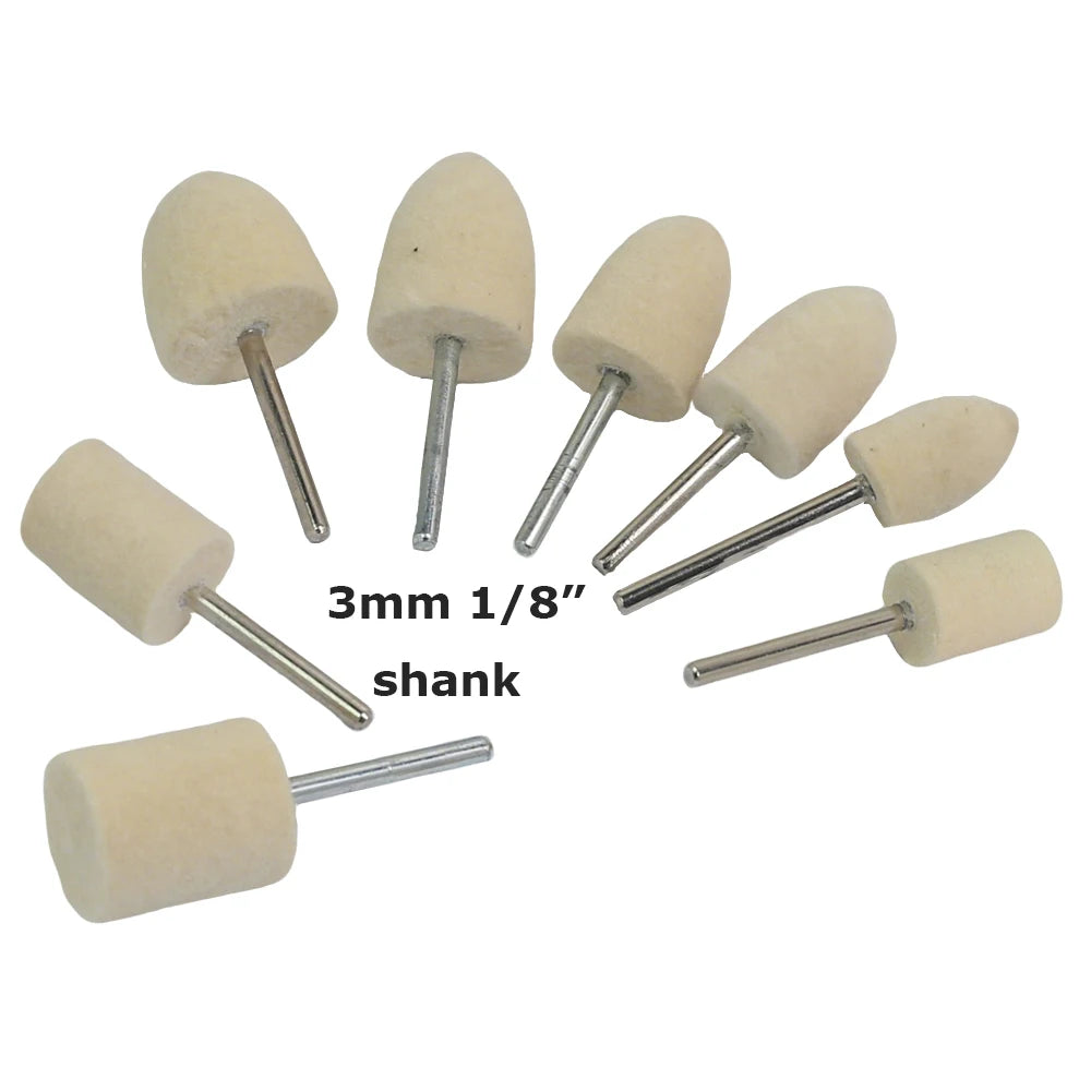 Dia. 12-20mm Felt Bobs 3mm shank Mounted Polishing Grinding Heads for Mold Jewelry Handicrafts Mirror Finish