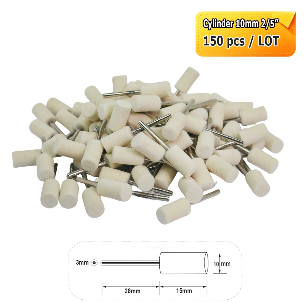 Dia. 4-20mm Wool Felt Mounted Points 3mm Shank Polishing Bobs for Mirror Finish of Metal Stone Glass Plastic