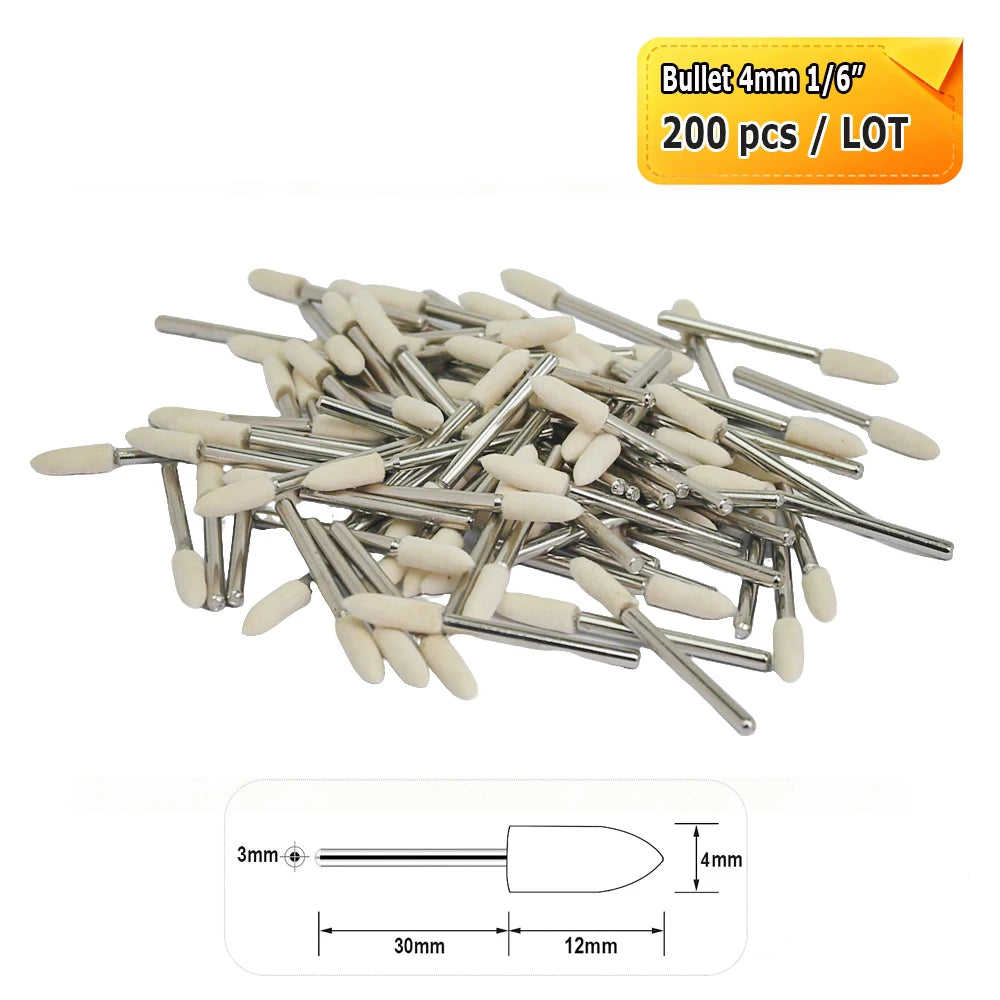 Dia. 4-20mm Wool Felt Mounted Points 3mm Shank Polishing Bobs for Mirror Finish of Metal Stone Glass Plastic