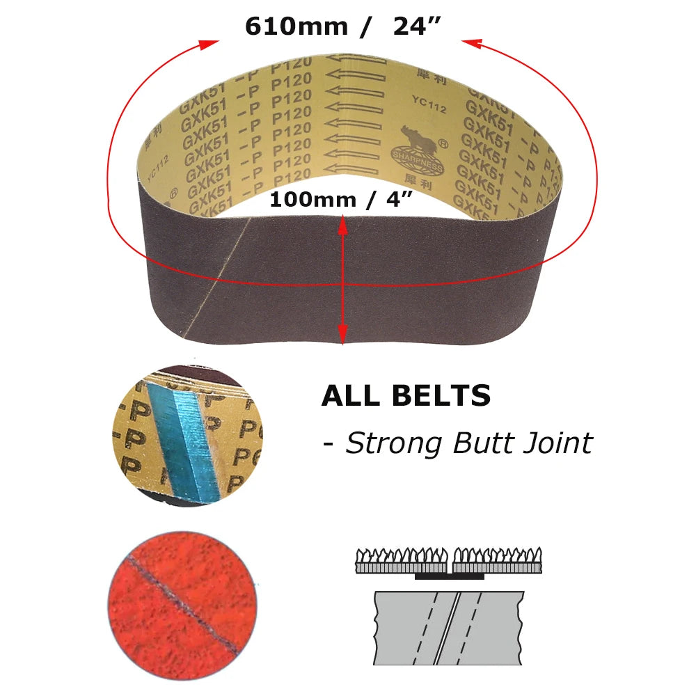 610x100mm Sanding Belts Zirconia Ceramic Aluminum Oxide Abrasive Bands 24"x3.9" for Knife Steel Wood Grinding Polishing