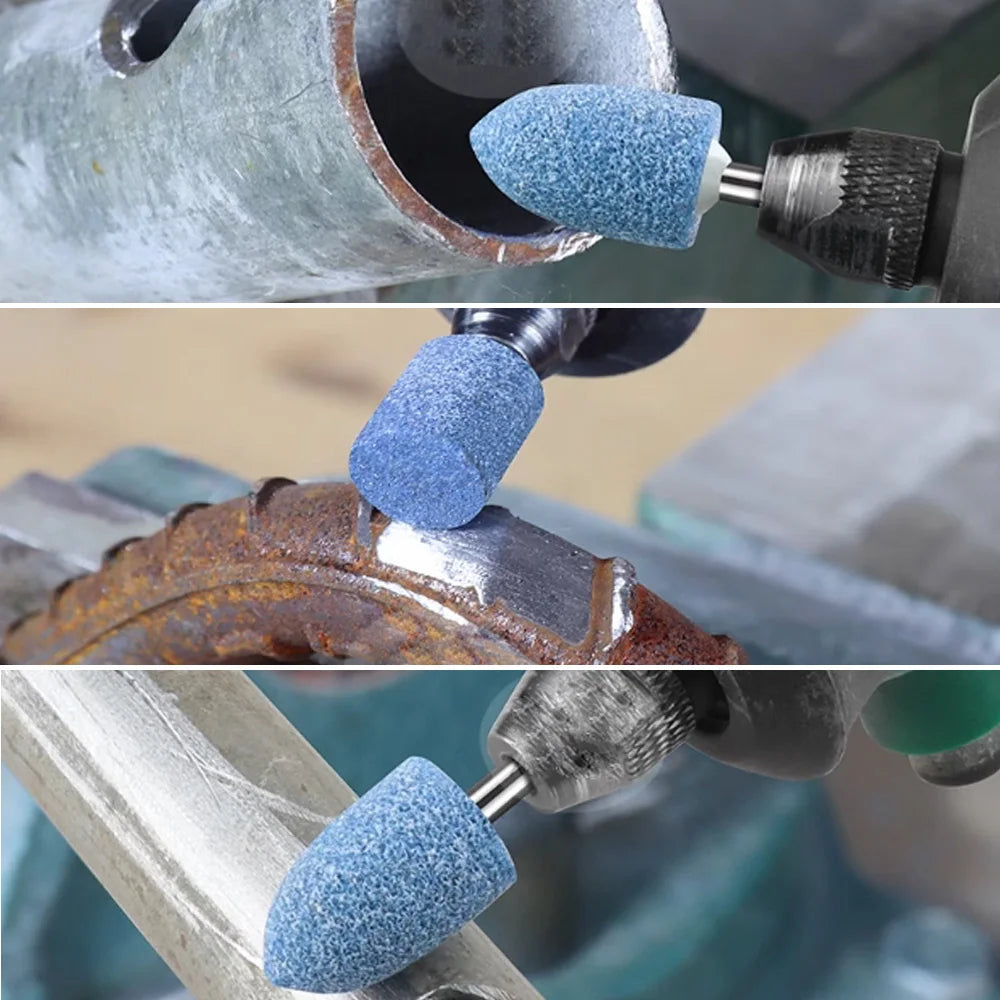 Dia. 4mm-12mm Blue Corundum Grinding Head 3mm Shank Mounted Polishing Points for Steel Molds Rust Removal Repairing