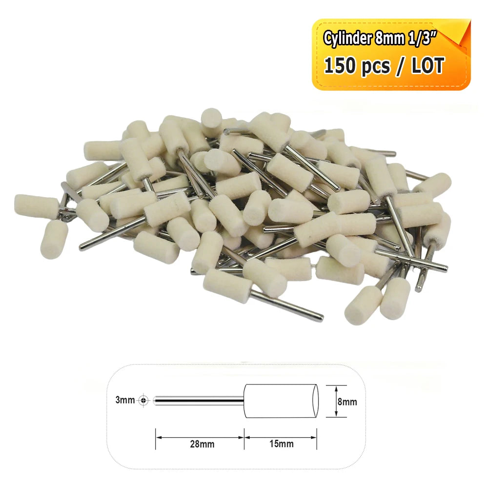Dia. 4-20mm Wool Felt Mounted Points 3mm Shank Polishing Bobs for Mirror Finish of Metal Stone Glass Plastic
